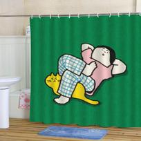 Playful Cartoon Shower Curtain Waterproof and Mould-Resistant Bathroom Curtain Bedroom Divider Curtain Home Decor (as the picture,90x180cm 35x70inch)