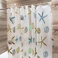 1pc Starfish Conch Printed Shower Curtain with Metal Grommets, Ocean Plastic Bath Curtain with Hooks, Bathroom Decor Accessories 80x180cm 32x71inch