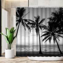 Black and White Palm Tree Shower Curtain Beach Ocean Landscape Tropical Jungle Rainforest Plant Hawaii Modern Exotic Polyester (as the picture,W90xH180cm-35x70in)