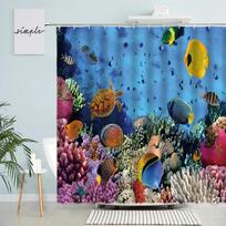 Dolphin Shark Shower Curtain Coral Tropical Fish Sea Turtle Underwater World Landscape Modern Children Bathroom Curta Decor (as the picture,90x180cm-35x70in)