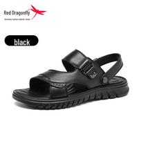 Red Dragonfly Men's Genuine Leather Sandals: Water-Resistant, Odor-Resistant, Non-Slip Beach Slippers for Outdoor Summer Wear. 44