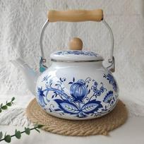 Chinese Style Enamel Teapot Floral Enameled 2.5L Gas Water Kettle Antiscald Handle Pear-shaped Tea Jug Gas Induction Cooker