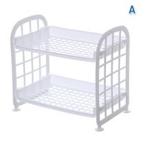 Double Layer Bathroom Organizer Shelf with Hooks Waterproof Cosmetic Rack Space Saver for Bath Kitchen