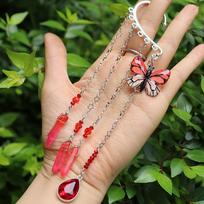Single Silver Ear Hook with Star Chain and Crystal Acrylic Butterfly Charm