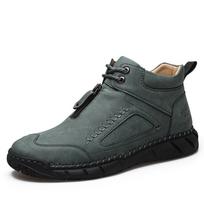 Plus Size Men's Handmade Stitching Martin Ankle Boots - Fashionable Thick Sole Zipper Lace-up Casual Shoes 45