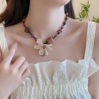 Chinese Retro Flower Wood Bead Necklace - Ethnic Style Clavicle Chain