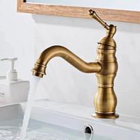Antique Brass Basin Vessel Sink Faucet Deck Mounted One Hole Cold Hot Water Cold Hot Mixer Tap Bathroom Faucet  1 Hole