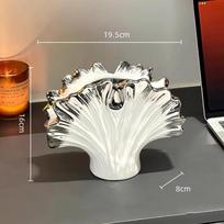 Ceramic Vase Silver Fan-shaped Shell Vase Flower Arrangement Accessories Clam Shell Terrarium Home Decoration Accessories