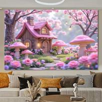 2D Premium Printed Cherry Blossom Fairy Cottage Backdrop Fantasy Decor 47.2x31.5inch/120*80cm