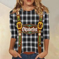 Women's Casual 3/4 Sleeve Oktoberfest Print T-Shirt Round Neck Lightweight Soft Fabric Comfortable Fit L juoda