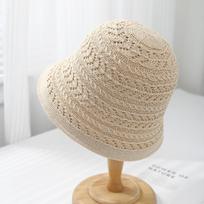 Fashion Breathable Bucket Hat Foldable Knitted Sun Hat Sun Protection Solid Color Hollow Beach Cap Spring and Summer