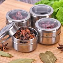 Stainless Steel Magnetic Wall Mount Spice Jars Set of 4 Transparent Lid Kitchen Seasoning Storage Containers with Adjustable Holes for Easy Dispensing One Size