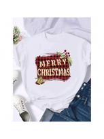Wounisex Holiday Clothing Merry Christmas Fashion Plaid Lovely  Cute Female New Year T-Shirts Shirt Print T Top Graphic Tee S įvairiaspalvis