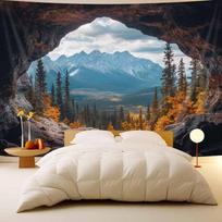2D Mountain View Cave Tapestry Autumn Landscape Photography Background 47.2x31.5inch/120*80cm