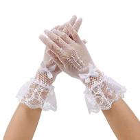 New Lace Fishnet Gloves Mesh Breathable Stage Performance Gloves Bow Design Stretchy Bride Gloves Ladies