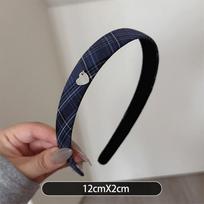 Blue Plaid Headband With Heart Pendant Vintage Elastic Hair Hoop Hair Accessories For Women Daily Party Wear
