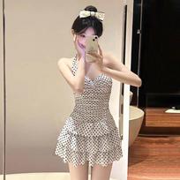 2026 onesie skirt polka dot neck swimsuit women soak in hot spring vacation style thin and sexy swimsuit s【 35-42.5kg 】