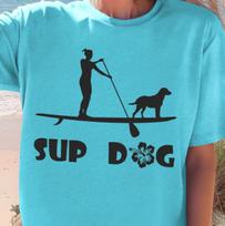 SUP Dog paddleboard silhouette T-Shirt | Stand Up Paddleboarding Tee, Beachwear S