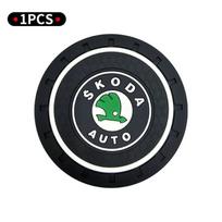 2Pcs Car Coasters Anti-slip Water Cup Mat Accessories For skoda 3 2 VRS Vision Kodiaq Favorit Rapid Octavia A5 (as the picture,Cup pad)