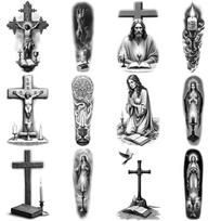 12 vnt. Laikinos tatuiruotės Besimeldžianti moteris Realistiškos laikinos tatuiruotės Žvakė Balandis Vandeniui atsparūs Ilgai išliekantys Kūno lipdukai Kryžius Dėl