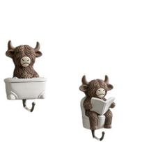 Highland Cow Resin Wall Hook Set Bathroom Decorative Hanging Hooks Practical Home Accessories for Organizing Towels Keys and Small Items one size