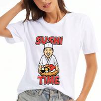 Sushi Chef Wounisex's Cotton T Shirt, Premium Cotton Print, Durable, Relaxed And Fashionable, Cute Sushi Time Graphic Tee, Soft And Breathable Fabric, S įvairiaspalvis