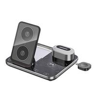 4 viename sulankstomas belaidžio įkroviklio stovas RGB lemputė, skirta iPhone 14 13 12 11 Pro Max Apple Watch 7 Airpods Pro2 greito įkrovimo stotis juoda