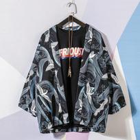 Mados tradicinis japoniškas megztinis kimono vyriškas moteriškas apsauginis spaudinys nuo saulės, plonas laisvas kimono paltas M