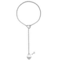 Womens Slip Chain Necklace Heart O-Ring Punk Rock Cuban Long Necklace Jewelry Adjustable Lariat Y-Necklace Heart Locker With Key