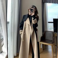 Women's Winter Coat High Sense Chic Woolen Patchwork Trench Coat Women Double-breasted Coat Anti-wrinkle Lapel Overcoat Outwear XXXL