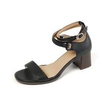 2024 New Thick Heels Women Sandals Genuine Leather Ankle Strap Pumps Fashion Concise Office Lady Party Casual Shoes Woman Summer 34