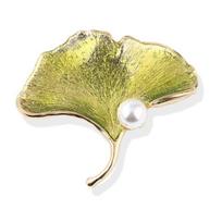 Natural Pearl High Quality Ginkgo Biloba Coat Brooch Fashion Zircon Brooch Fashion Pin beige