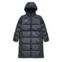 Li-Ning Campus Series Thick Hollow Large Logo Hooded Long Down Jacket Unisex Outerwear Black YYMU155-1 4XL black
