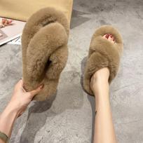 Women Outwear Slippers Fashion Plush Fairy Style Plush Autumn Anti Slip Durable Casual Flat Shoes Party Trend Comfortable 2024 35 chaki