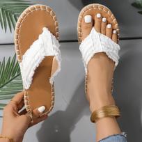 Women's Casual Flip-Flops, Raw Trim Comfort Flat Slides, Summer Beach Sandals, Indoor And Outdoor Wear 36