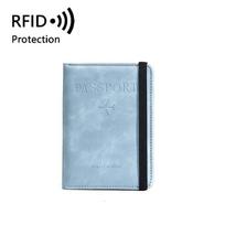 Tarpvalstybinis PU odos RFID paso laikiklis ir kelioninė piniginė šviesiai mėlyna spalva