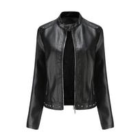 New Rivet Fashion Stand-Up Collar Leather Jacket Casual Jacket Women's Spring and Autumn Jacket S