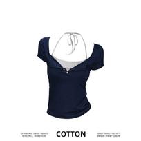 Women's Summer V-Neck Slim-Fit Pure Cotton T-Shirt - Short-Sleeved Petite Top S