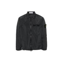 Stone Island Metallic Nylon Solid Color Polo Collar Single Pocket Logo Long Sleeve Jacket Men Jacket Charcoal 801511219-V0065 M