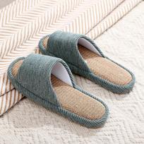 Linen slippers women's summer indoor home use nonslip sweatabsorbing breathable wooden floor sandals men 37-38