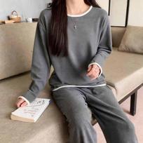 220g German Velvet Color Block Lounge Set: Autumn/Winter Fashionable Two-Piece for Home & Casual Wear L pilka spalva