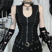 Sleeveless Corn Bandage Tanks Female Chic Streetwear Slim Zip Vest Mall Gothic Techwear Summer Fashion T-shirt S