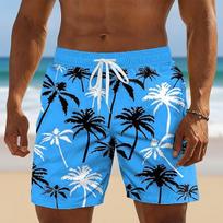 Men's Gradient Purple Palm Tree Print Beach Shorts Minimalist Tropical Graphic Quick Dry Swim Trunks Summer Swim Shorts XL