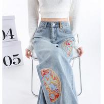 Women's High-Waisted Slim-Fit Wide-Leg Embroidered Jeans, Spring/Summer National Style, Versatile Cropped Straight-Leg Pants. 2XL for 135-150 lbs
