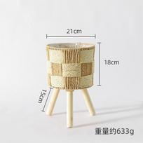 Solid wood rattan flower stand living room sofa combination floor-to-ceiling bamboo weaving rack balcony dill flower pot shelf small string flower stand