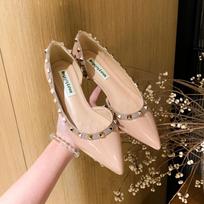 Pointed Toe Nude Flats: Women's 2025 Spring/Summer Rivet Patent Leather Elegant Versatile Shoes 36