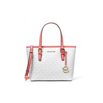 Michael Kors MK Jet Set Travel Monogram Logo Commuter Canvas Crossbody Shoulder Bag Mini Women bags White Red 35T9GTVT0B-GRAPFRUT-MLT Basic Set (Bag+Dust Bag)