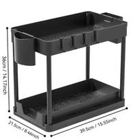 2 Tier Kitchen Sink Organizer With Hooks Hanging Cup Storage Rack Space-Saving Multi-function Under Sink Organizer Kitchen