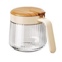 Glass Material Spices Glass Jar Wood Grain Lid 320ml Capacity Seasoning Container Moisture-proof Comfortable Handle Salt Shake