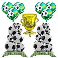 9Pcs Soccer Theme Foil Balloon Set, Standing Football Stack & Golden Champion Trophy Mylar Balloons, 18-Inch Round Soccer Balloon Other